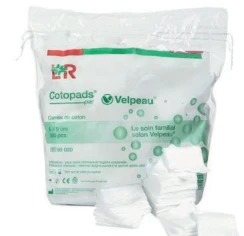 Carrés de coton Velpeau 5 × 5 cm — visuel du catalogue fournisseur